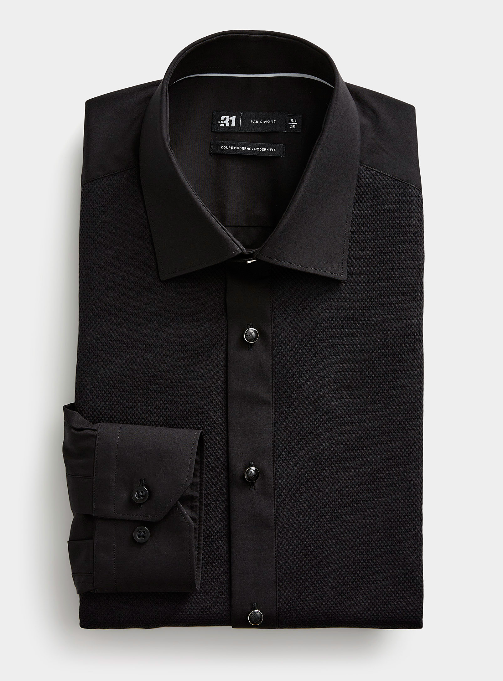Le 31 Diamond Jacquard Tuxedo Shirt Modern Fit In Black