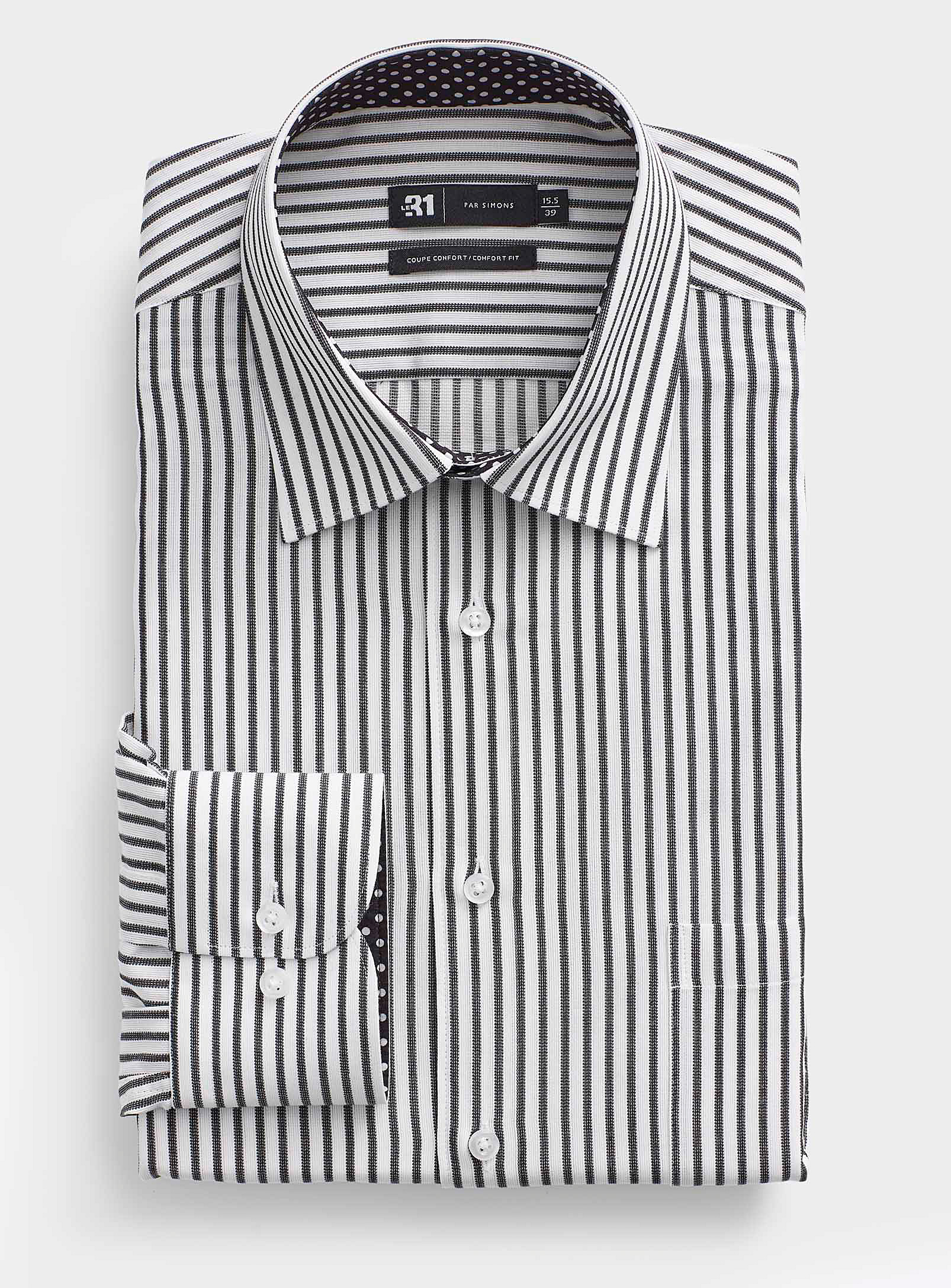 Le 31 Twin-stripe Shirt Comfort Fit In Patterned Black