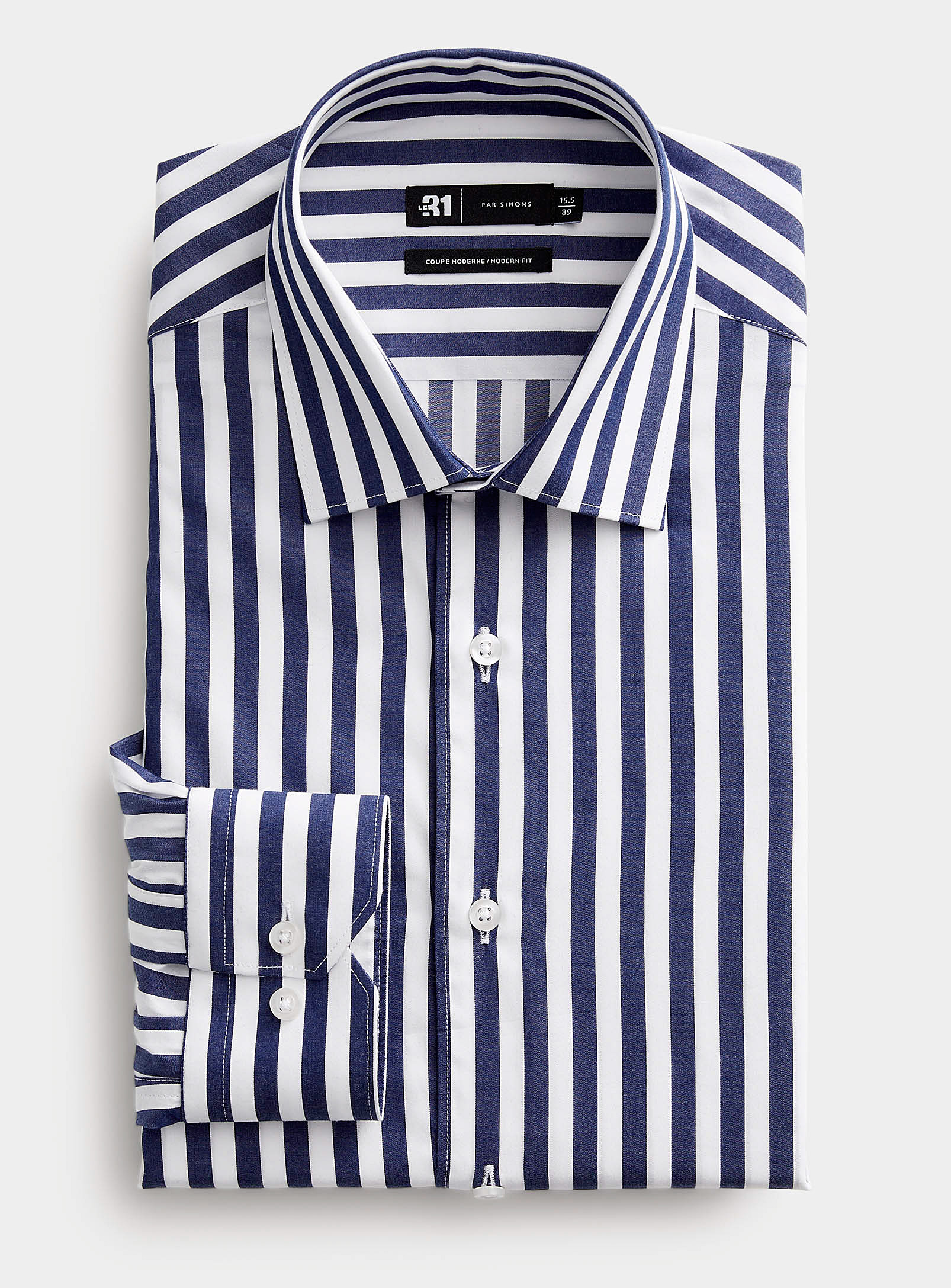 Le 31 Contrast Twin-stripe Shirt Modern Fit In Slate Blue