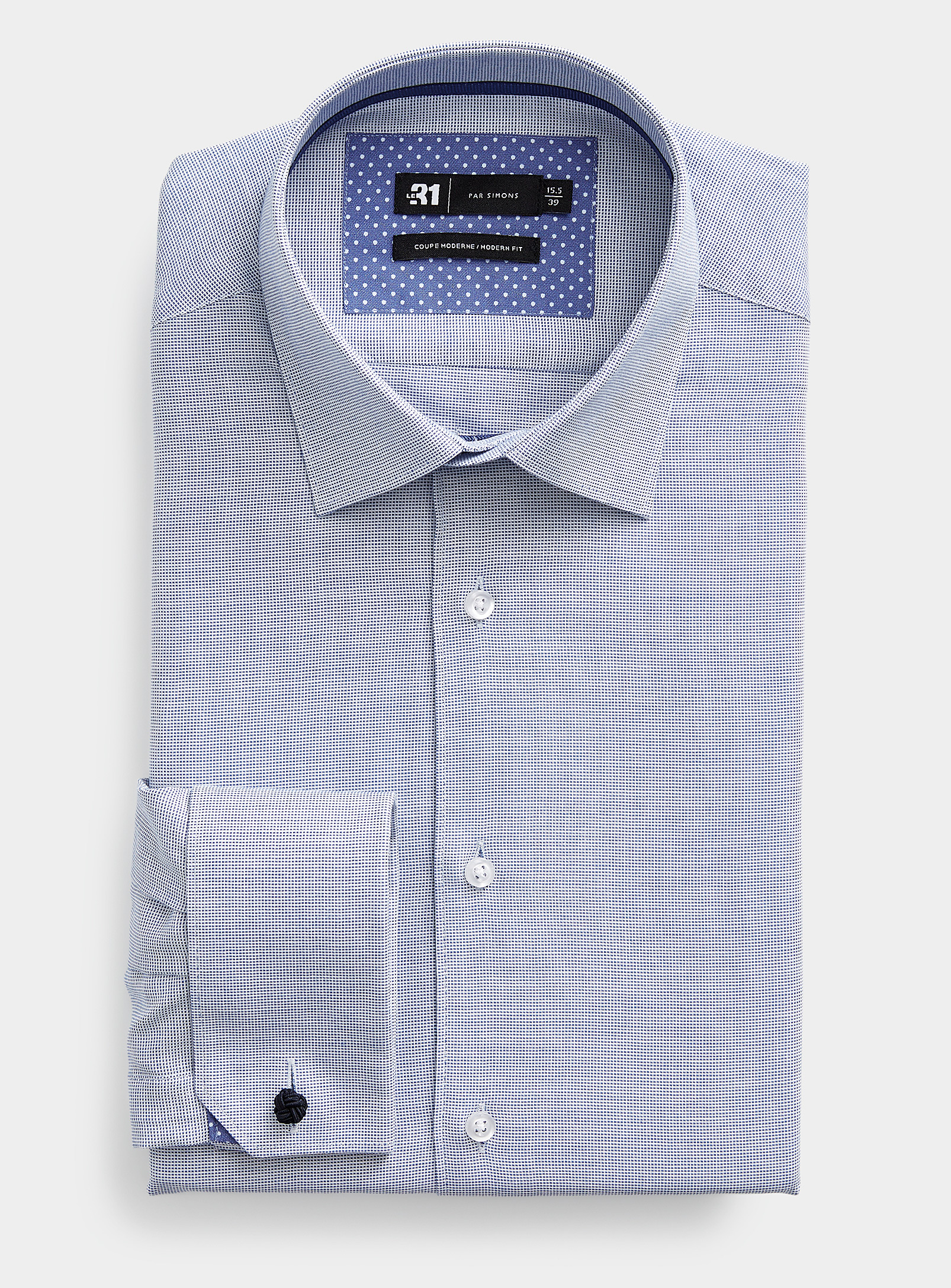 Le 31 Jacquard Micro-check Shirt Modern Fit In Baby Blue