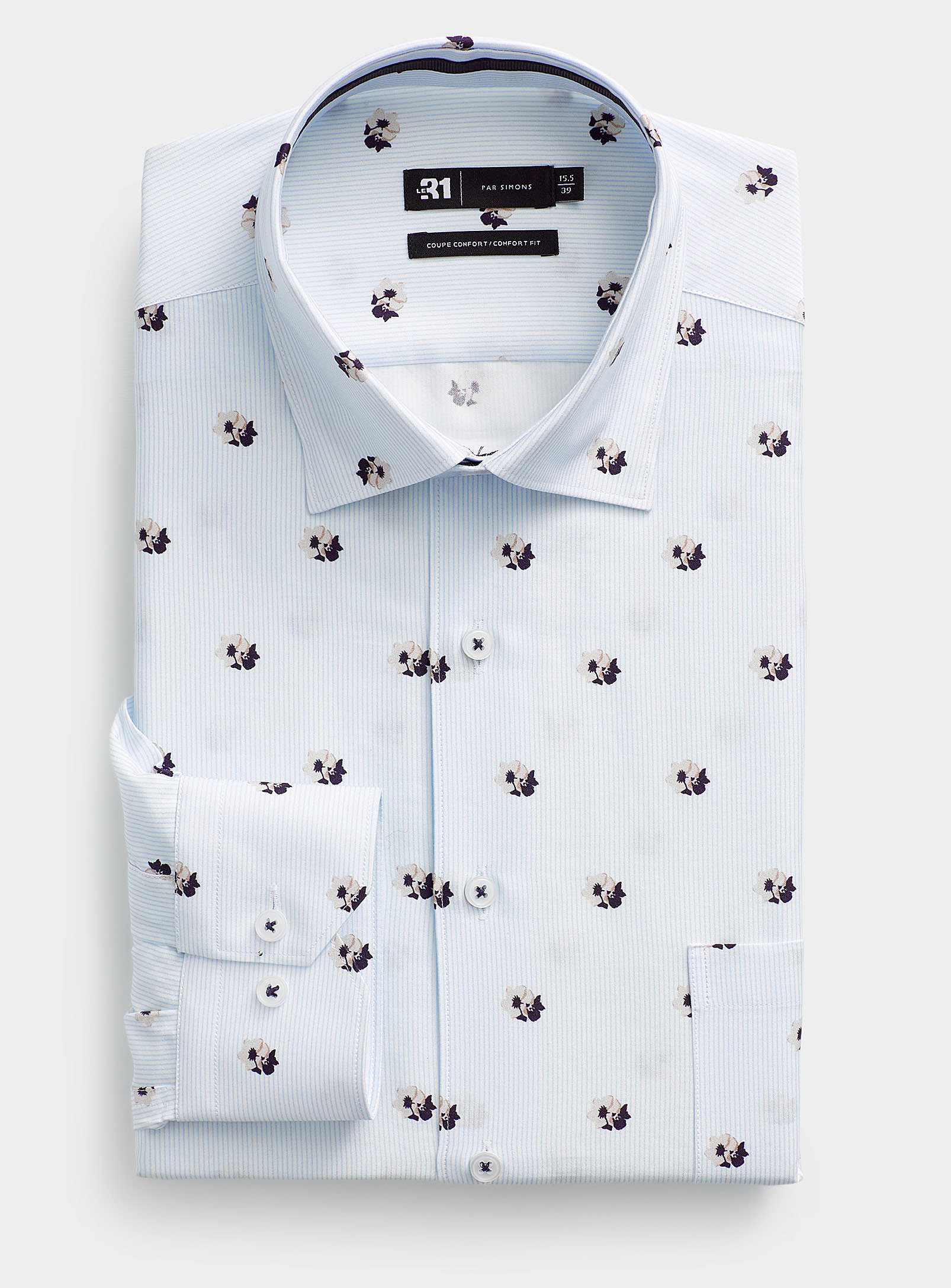 Le 31 - Men's Fine stripe floral shirt Comfort fit