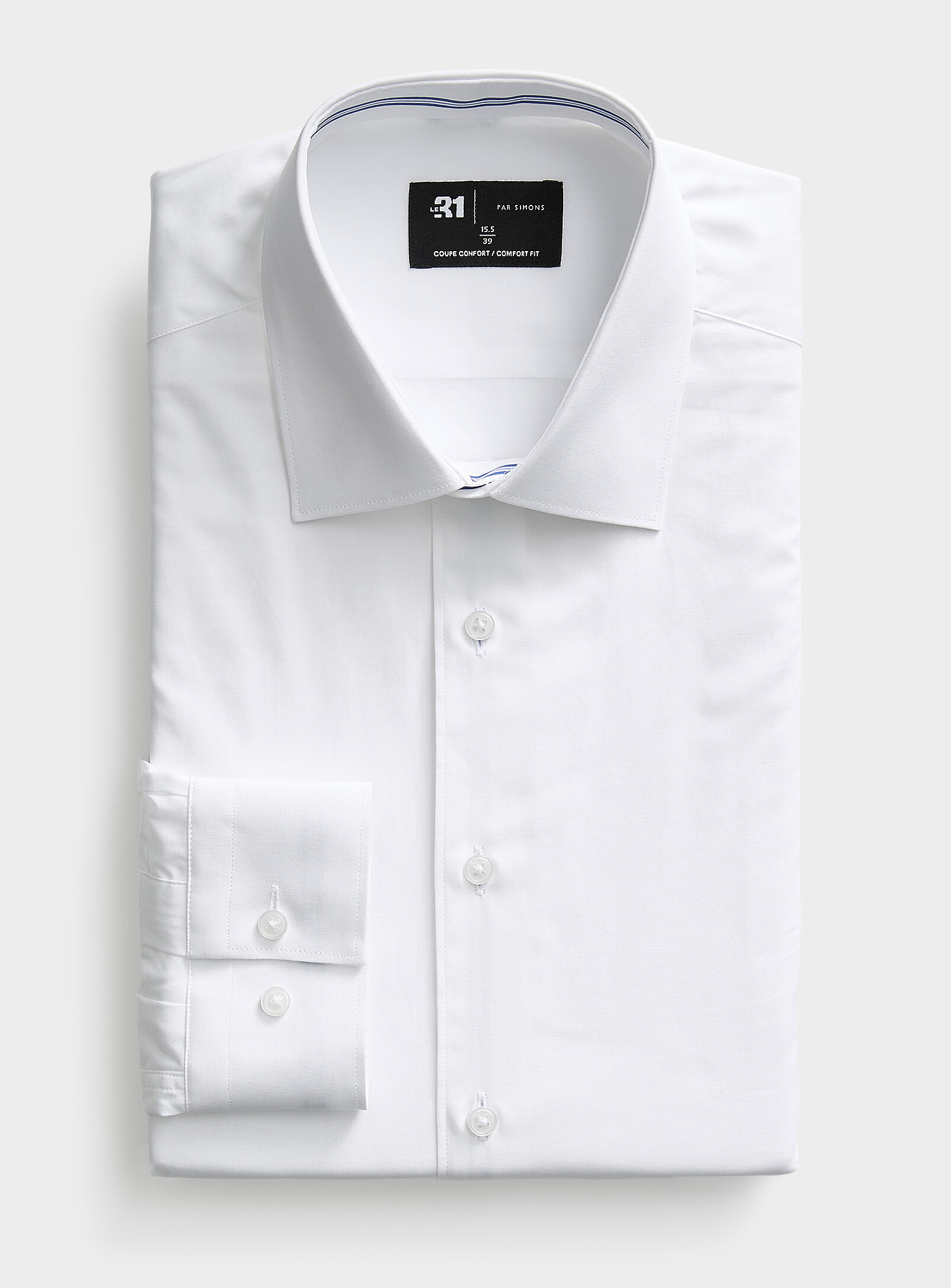 Le 31 - End-on-end pure cotton shirt Comfort fit (Men, White, 15)