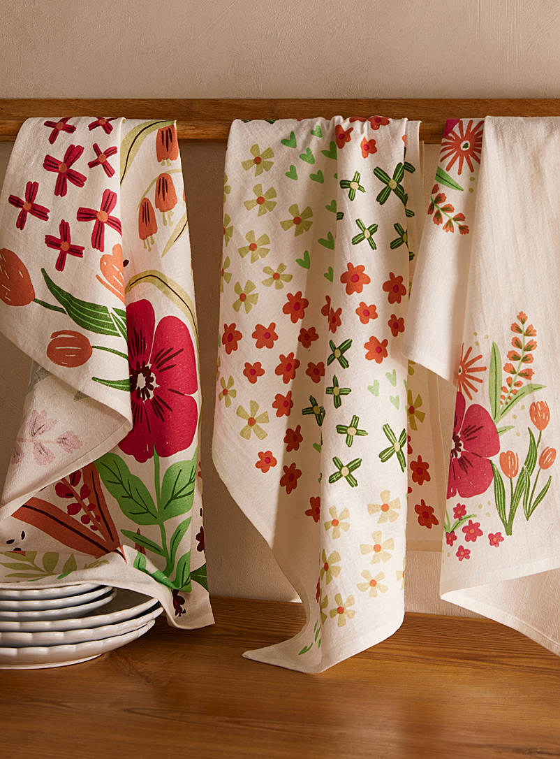 Simons Maison Assorted Fuchsia flowers tea towels Set of 3