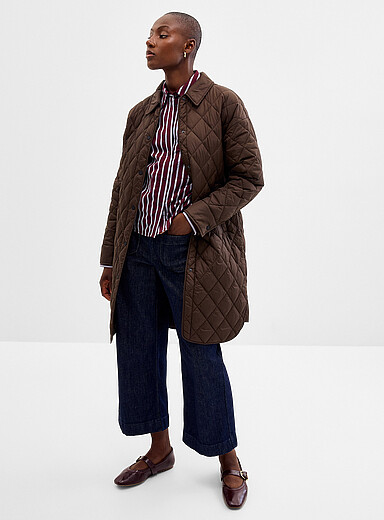 Shirt-collar half-length lightweight quilted coat