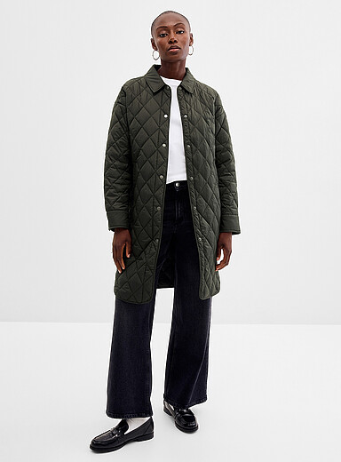 Shirt-collar half-length lightweight quilted coat