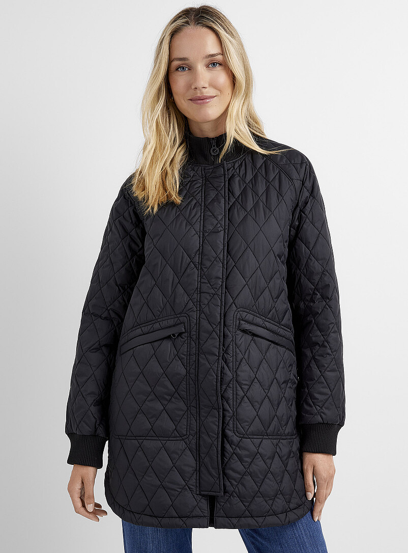 Ribbed-collar quilted diamond puffer jacket product image (primary)