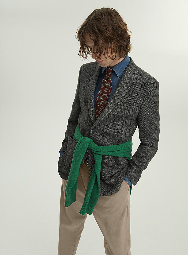 Le 31 Grey Herringbone tweed jacket London fit - Semi-slim for men