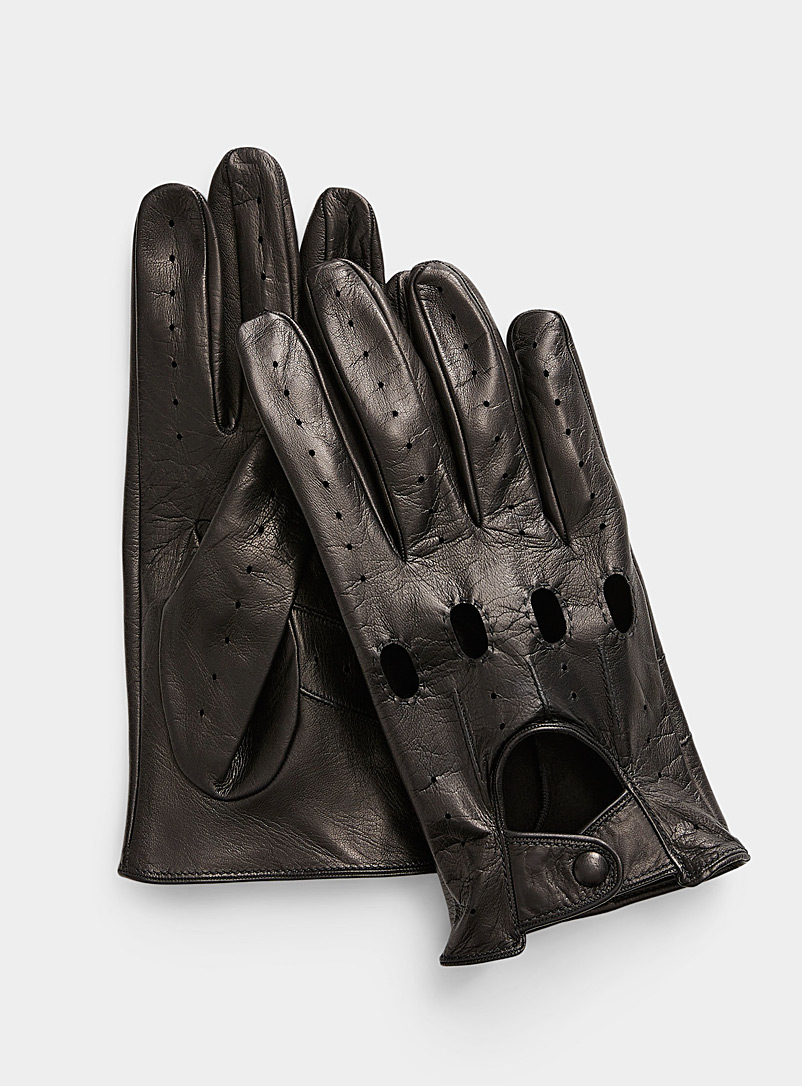 Portolano Black Micro-perforated leather gloves for men