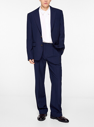 Balmain: Le pantalon laine vierge &agrave; plis Bleu marine - Bleu nuit pour homme