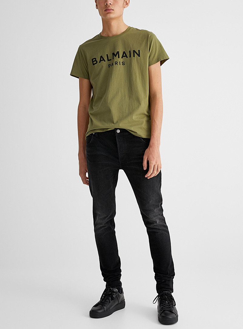 Balmain: Le jean noir logo embossé Noir pour homme