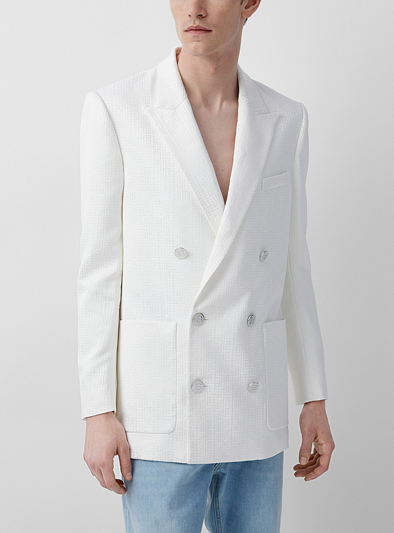 Balmain White Monogram woven jacket for men