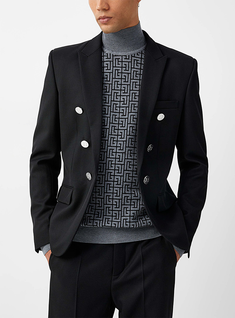 Balmain Black Double-breasted black twill jacket for men