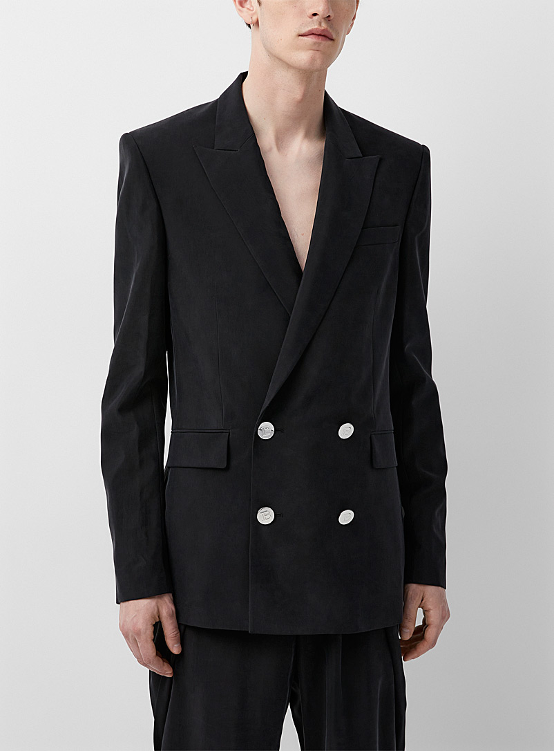 Balmain Black Silky black double breasted jacket for men