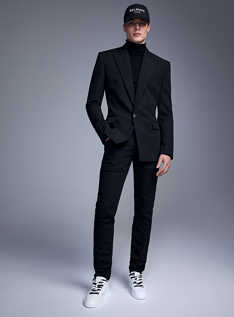 Balmain Black Black mirror-button piqué jacket for men