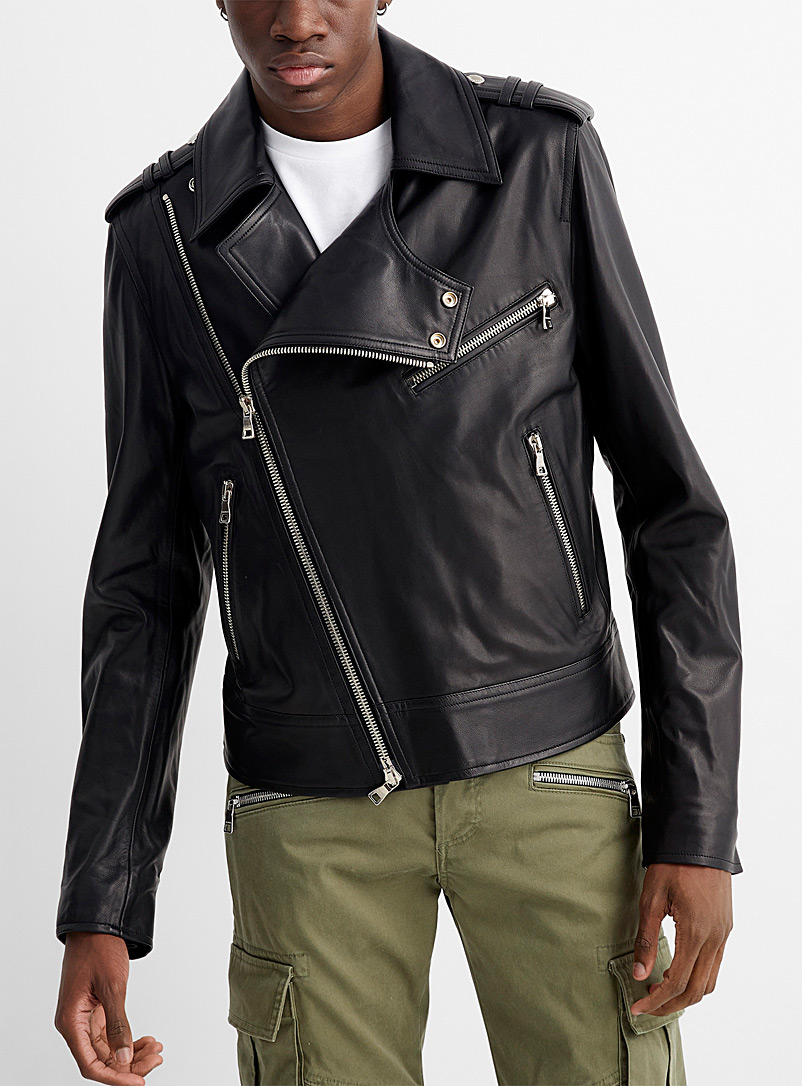 Balmain Black Soft leather biker jacket for men