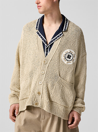 Shells emblem raw knit cardigan | Balmain | Shop Men's Designer