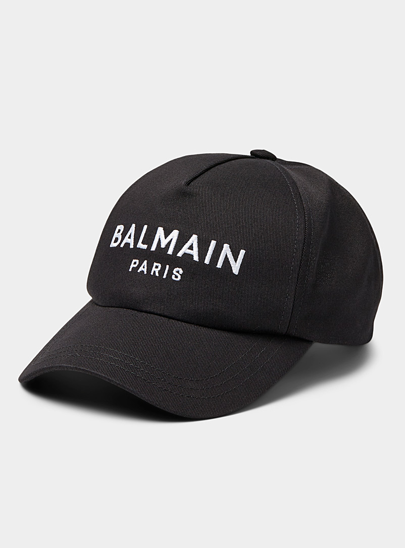 Balmain Black Embossed logo wool cap for men
