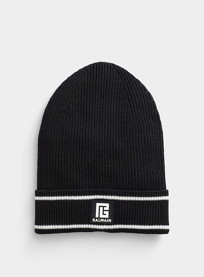 Balmain Black Accent cuff ribbed tuque for men
