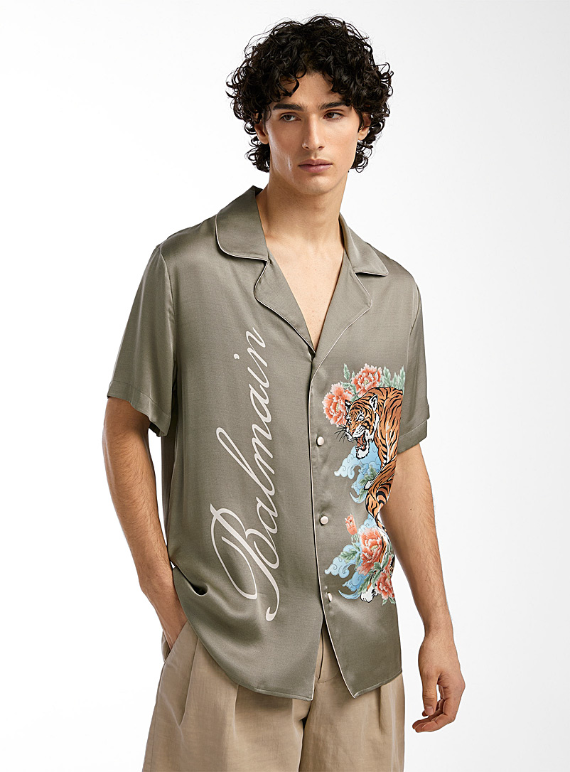 Balmain Patterned Green Flowers and tiger flowy shirt for men