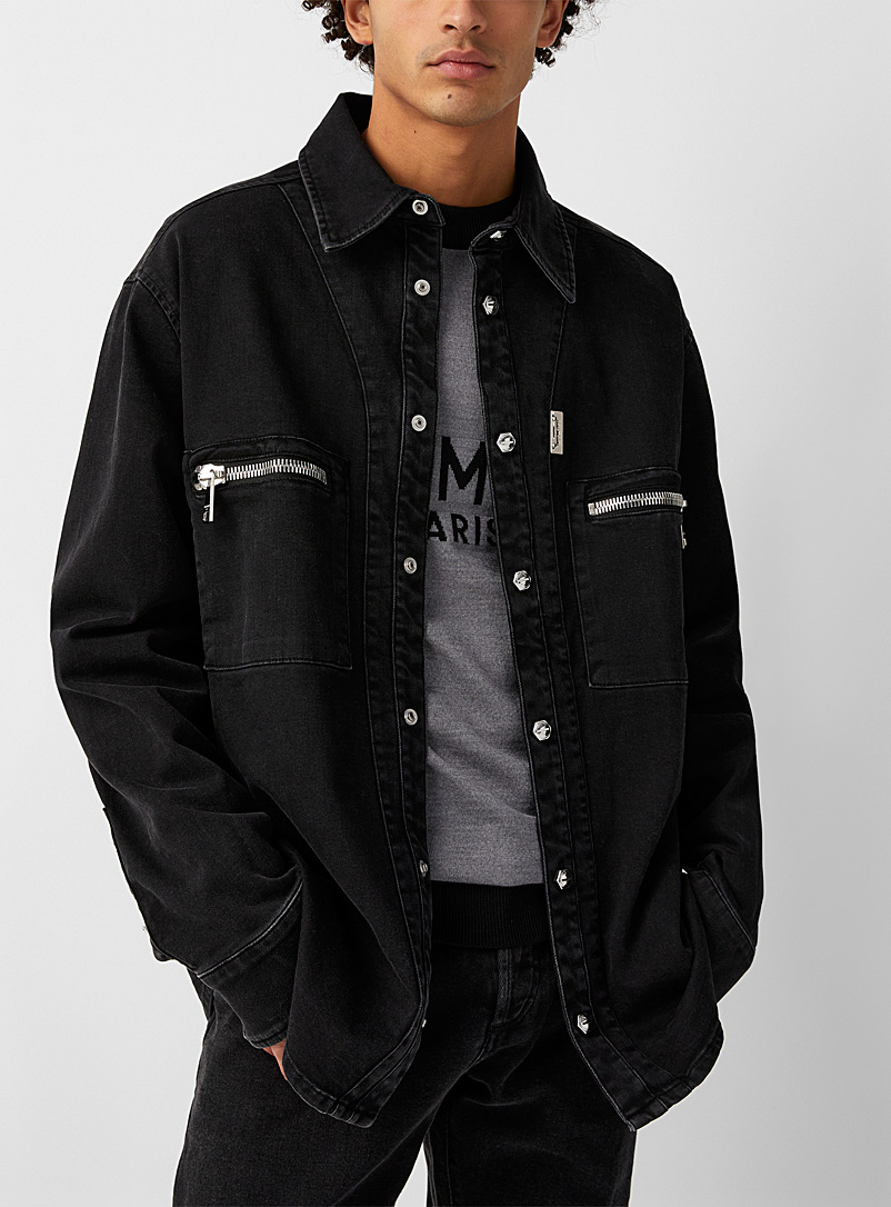 Balmain Black Zip pockets black jean shirt for men