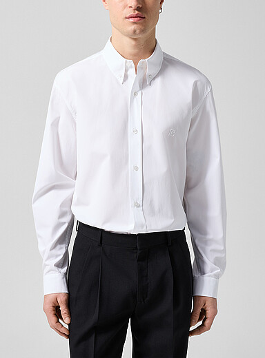 Balmain: La chemise popeline signature brod&eacute;e Blanc pour homme