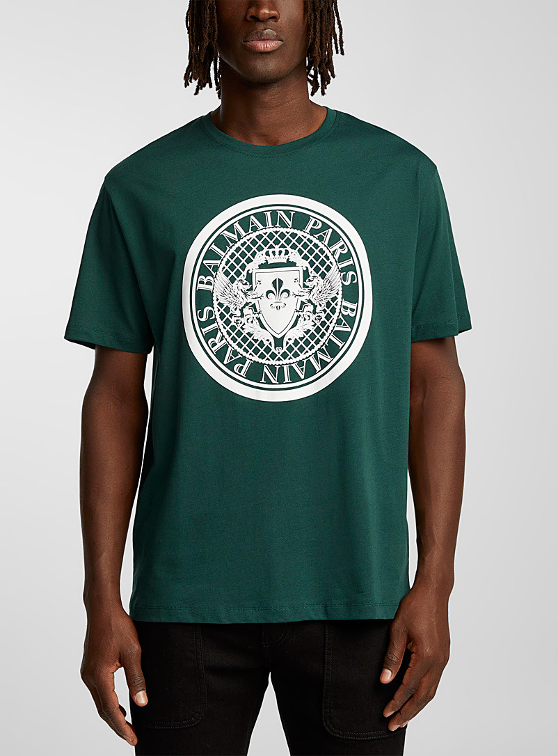 Balmain: Le t-shirt médaillon signature émeraude Vert pour homme