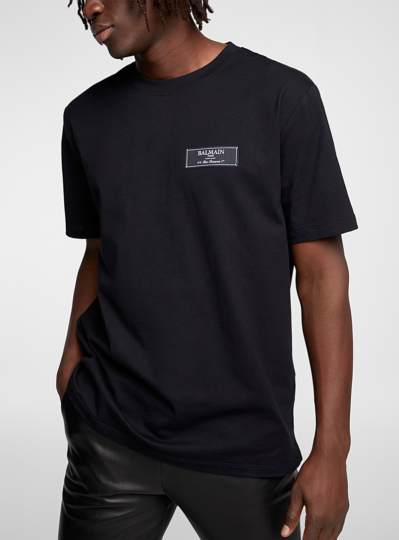 Balmain Black Embroidered label T-shirt for men