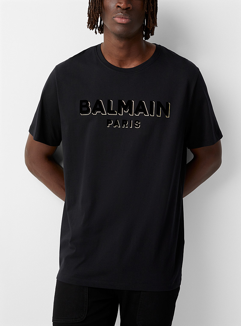 Balmain: Le t-shirt signature métallisée Noir pour homme