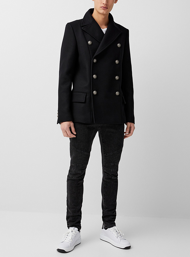 Balmain Black Double-breasted wool jacket for men