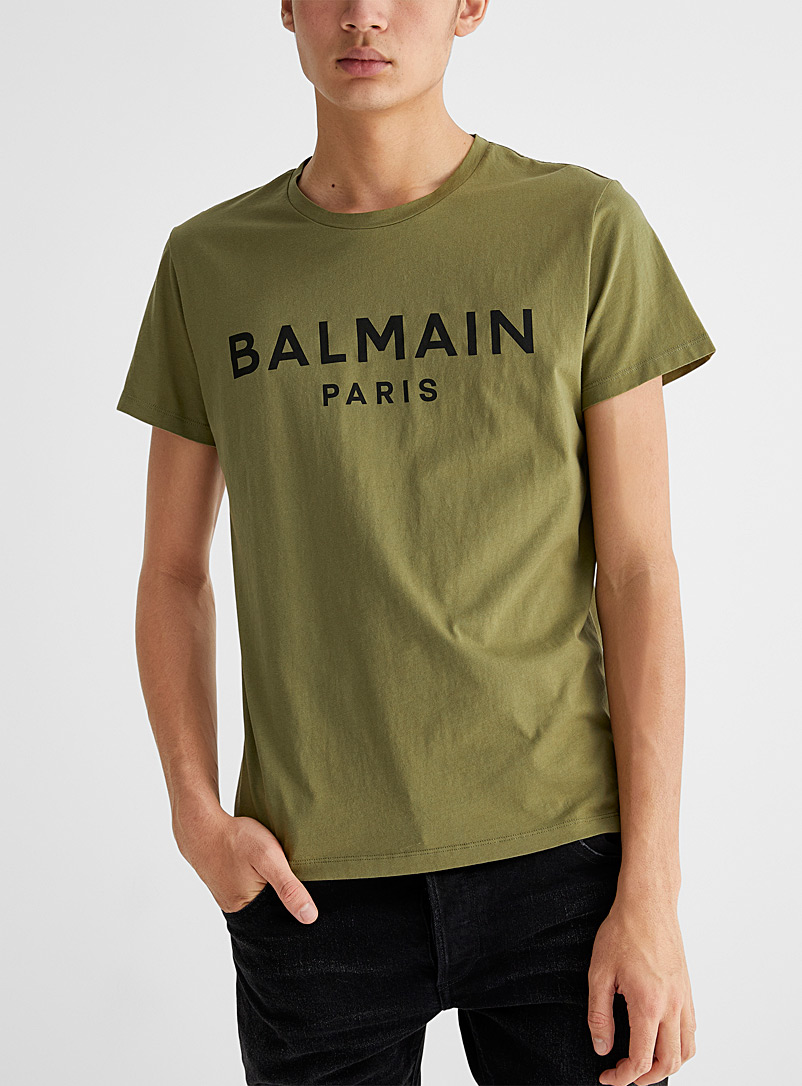 Balmain: Le t-shirt coloré signature imprimée Vert pour homme