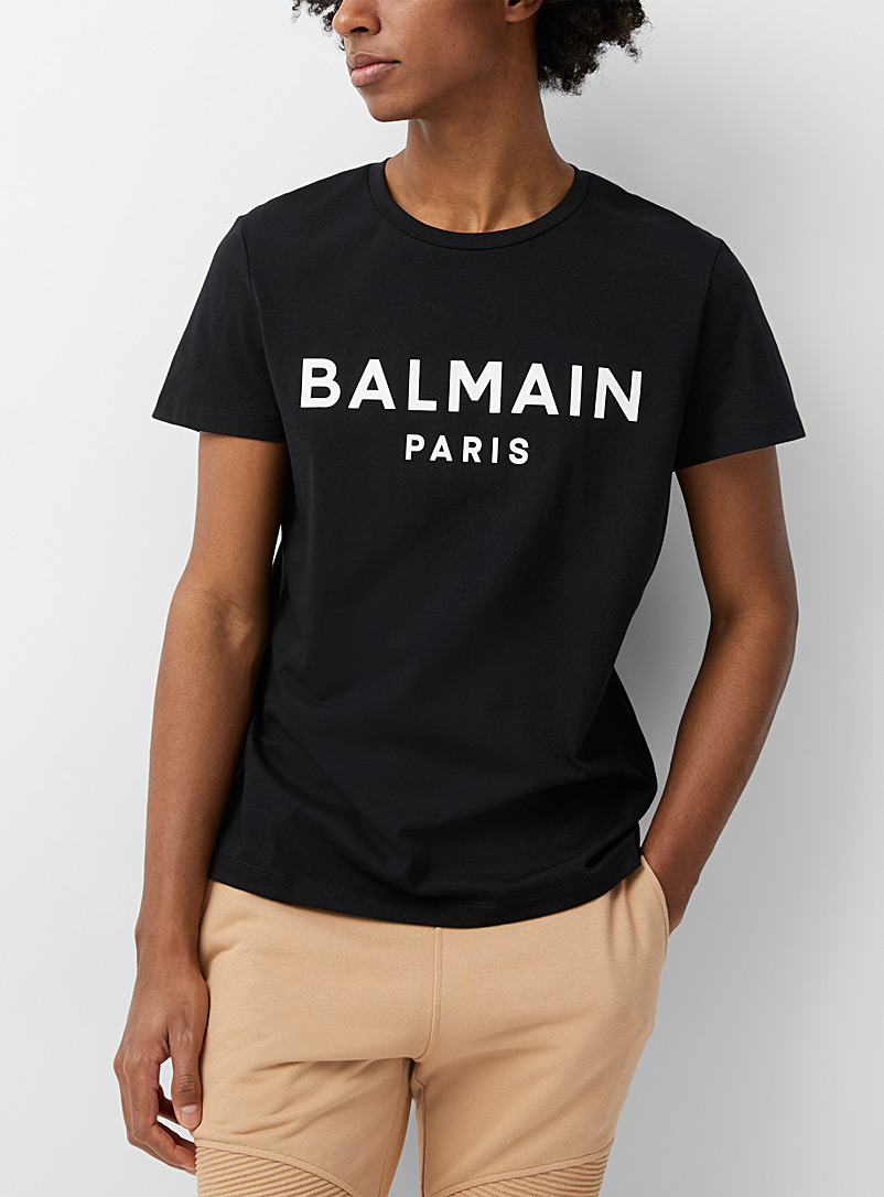 Balmain: Le t-shirt uni signature imprimée Noir pour homme