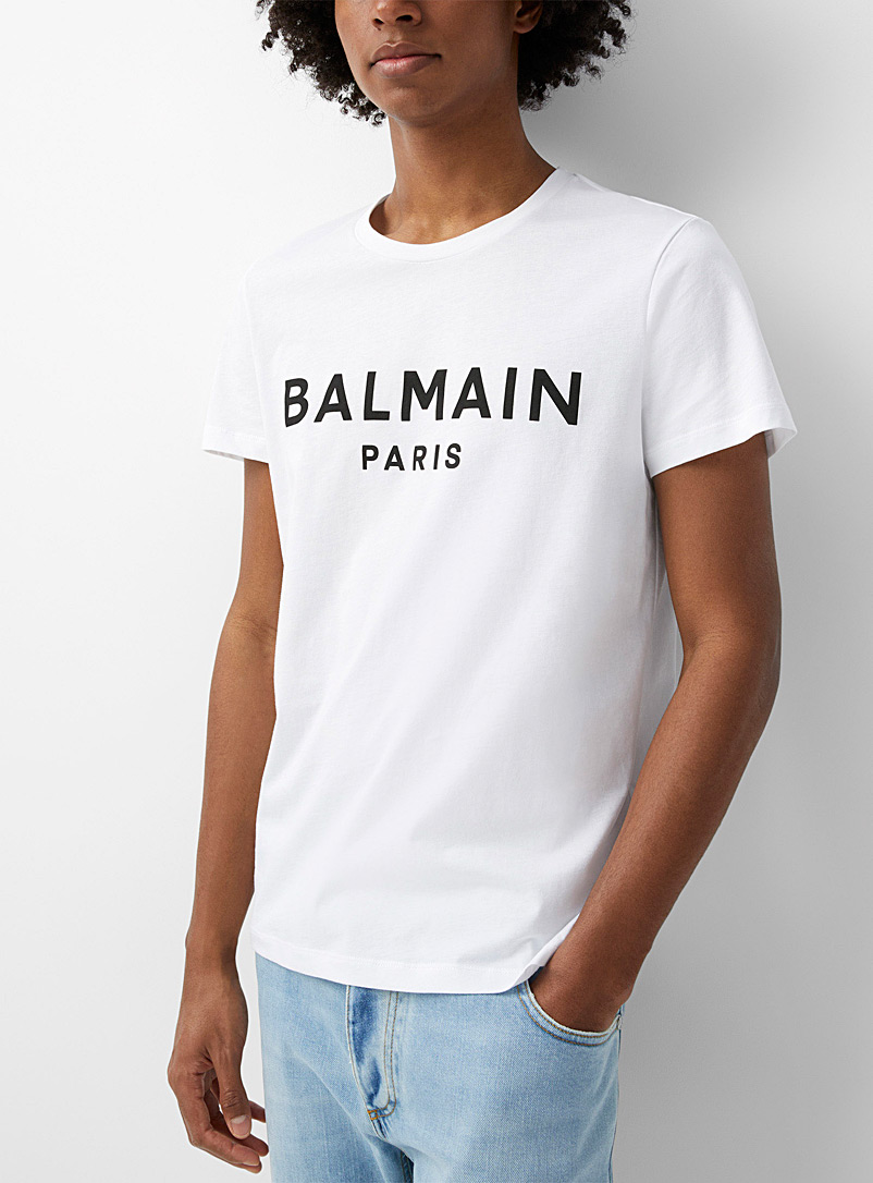 Balmain White Printed signature plain T-shirt for men