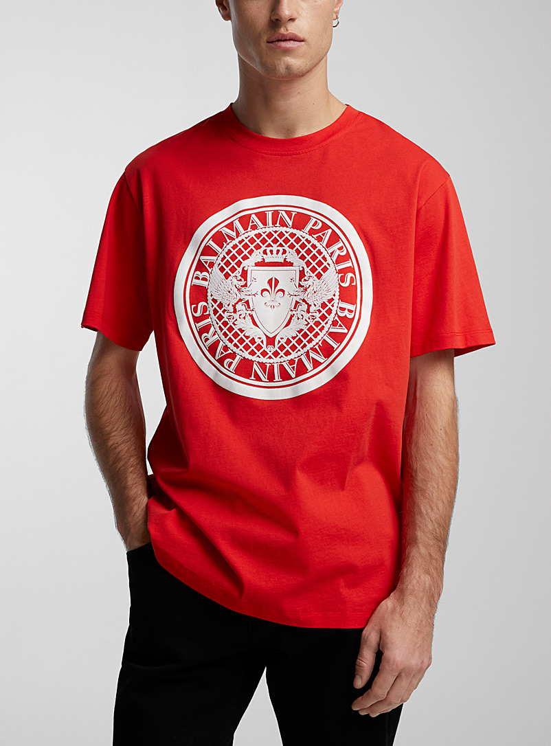 Balmain Red Red signature stamp T-shirt for men