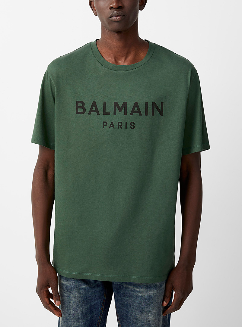 Balmain: Le t-shirt signature imprimée Vert pour homme