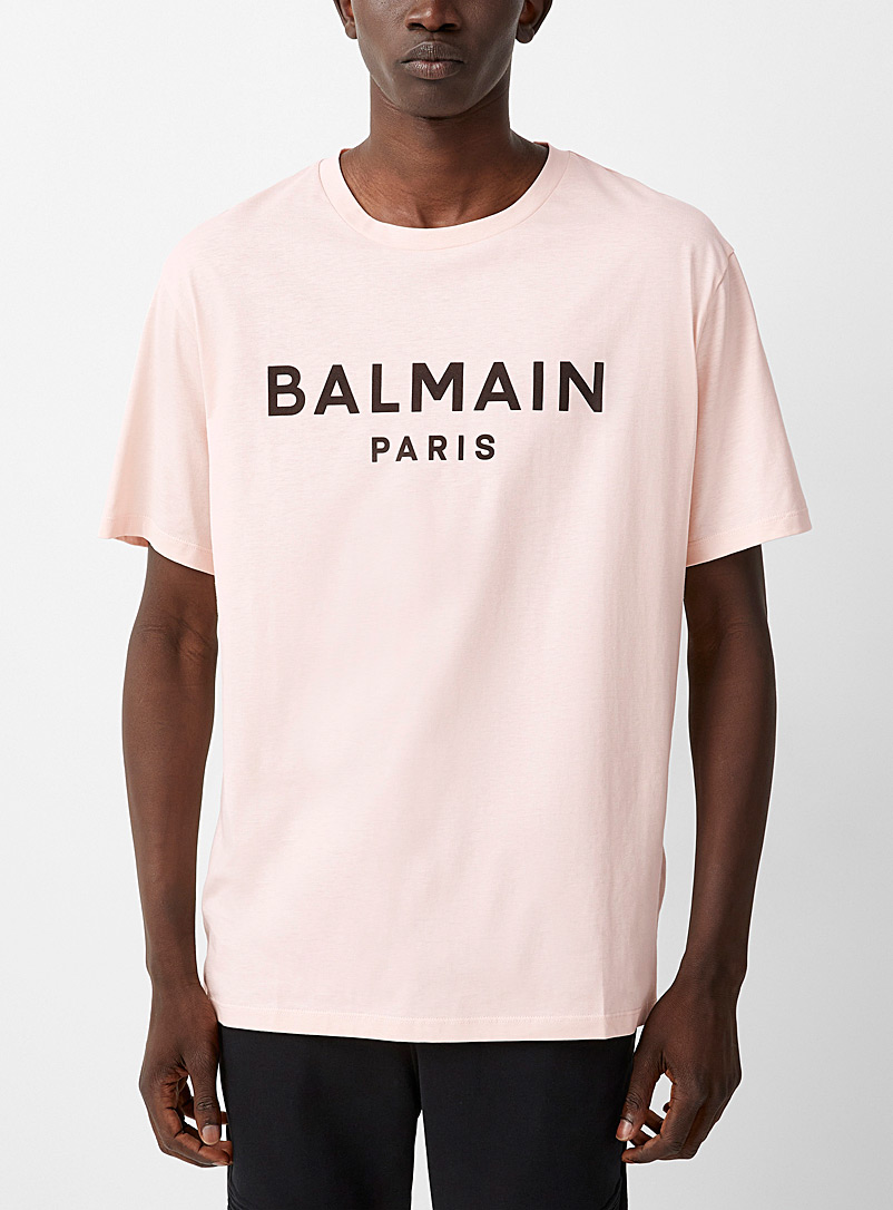 Balmain Pink Printed signature T-shirt for men