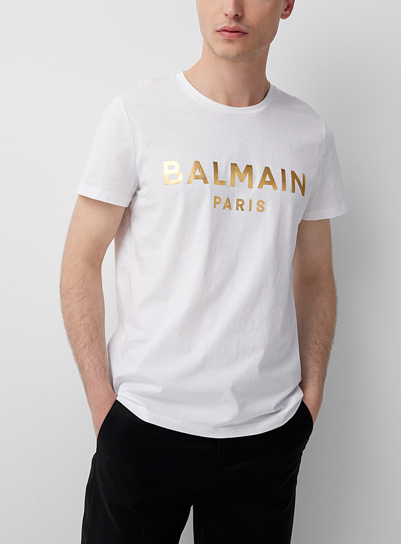 Balmain White Metallic signature T-shirt for men