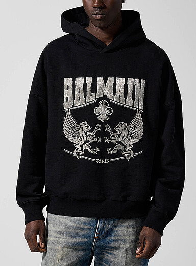 Balmain: Le sweat &agrave; capuche broderie perles Noir pour homme