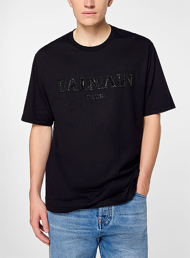 Balmain Black Bead and crystal logo T-shirt for men