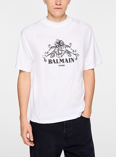 Balmain White Floral logo T-shirt for men