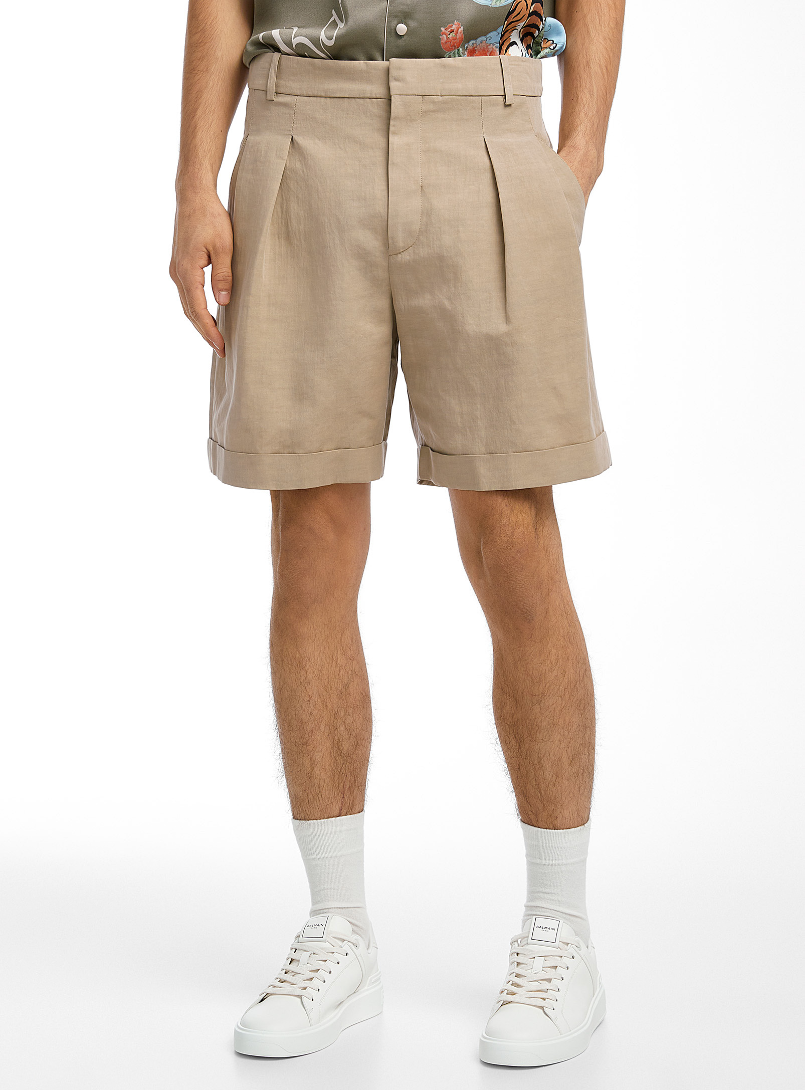Balmain - Men's Ecru hemp Bermuda shorts