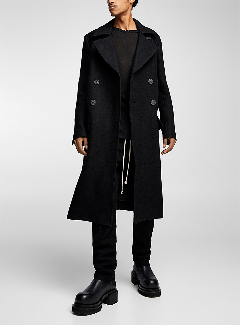 Rick Owens: Le manteau lainage Drella Noir pour homme