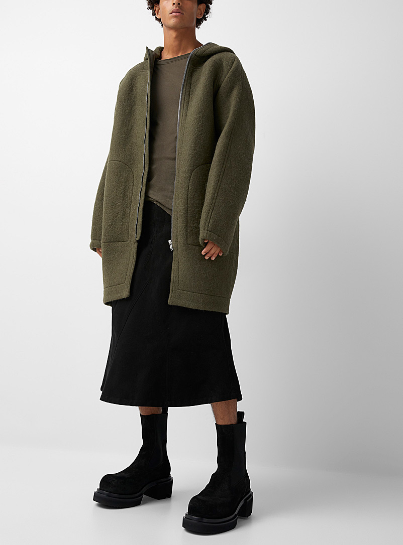 Rick Owens: Le manteau de laine zippé Vert foncé-mousse-olive pour homme