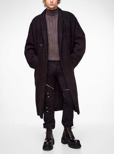 Rick Owens: Le manteau crois&eacute; alpaga bross&eacute; Poiret Noir pour homme
