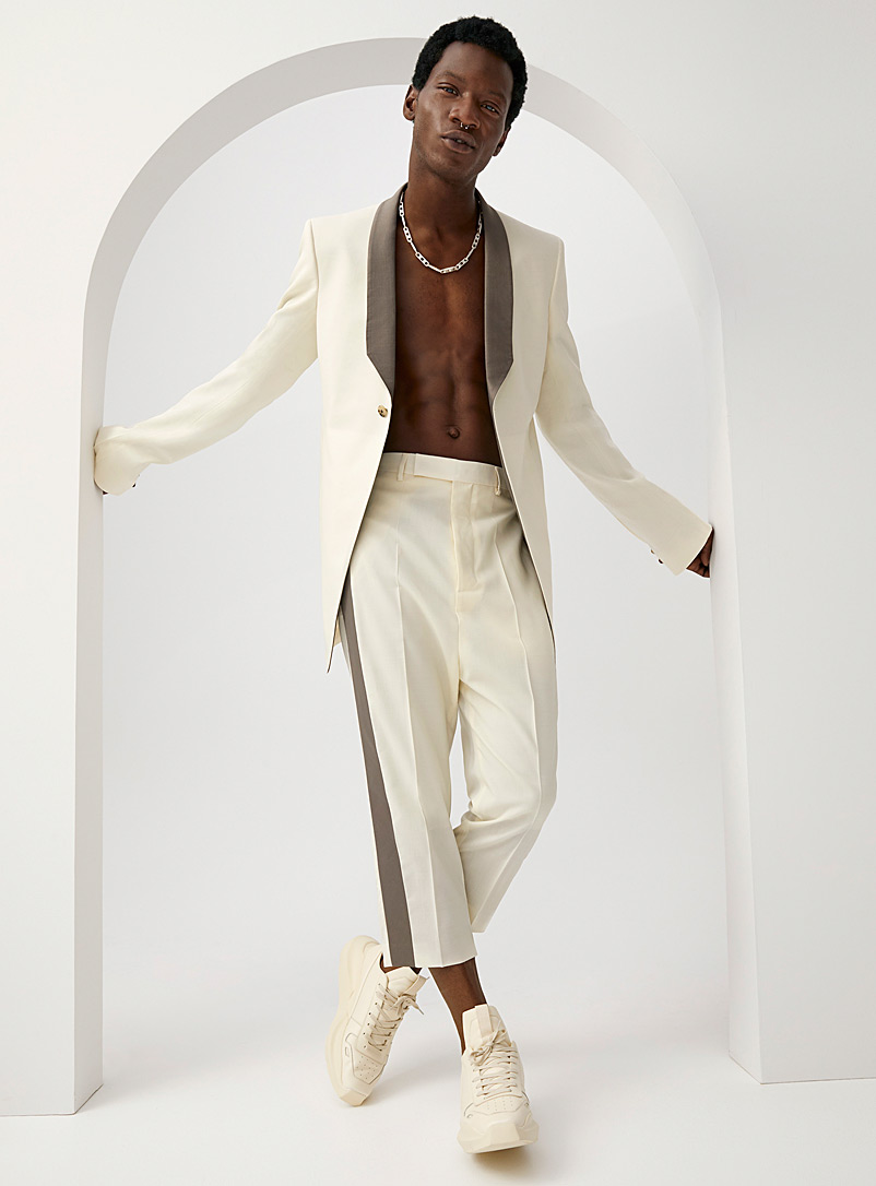 Rick Owens White Astaire accent band cropped pant for men