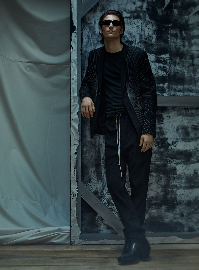 Rick Owens: Le pantalon laine texturée taille élastique Noir pour homme