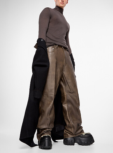 Rick Owens Brown Geth washed leather pant for men