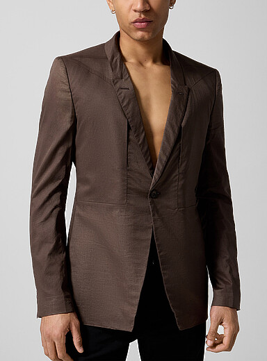 Rick Owens: Le veston brun diaphane Fogpocket Soft Soft Chocolat - Espresso pour homme