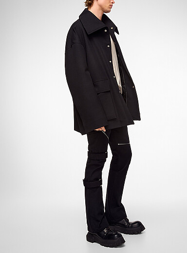 Dracucollar oversized wool twill coat