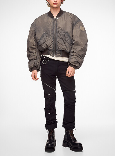 Rick Owens: Le bomber surdimensionn&eacute; manches fronc&eacute;es Secchia Flight Charbon pour homme