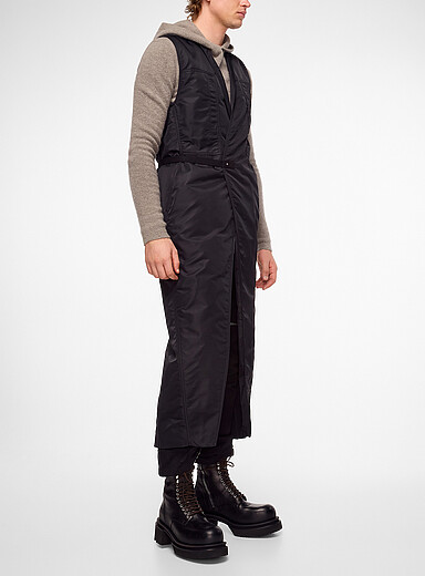 Rick Owens: La longue veste sans manches ceintur&eacute;e Noir pour homme
